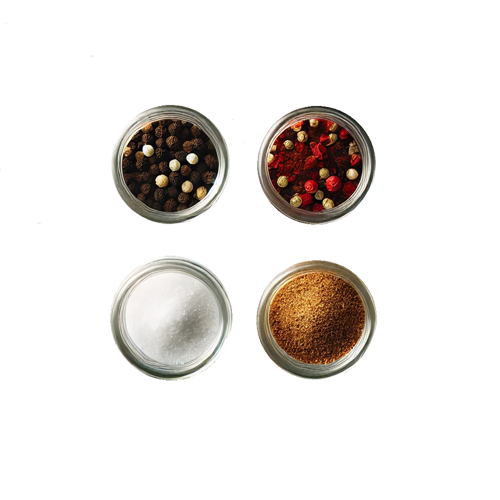 Salt, Black Pepper, Cumin, Paprika, Red Chili (optional)